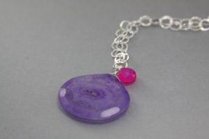 Purple Solar Quartz Necklace With Pink Chalcedony Gemstone