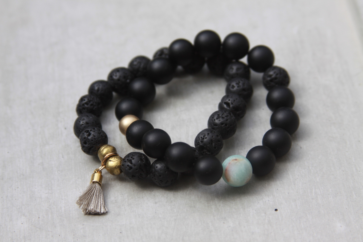 Black Beaded Lava Bead Bracelet Set | Reija Eden Jewelry